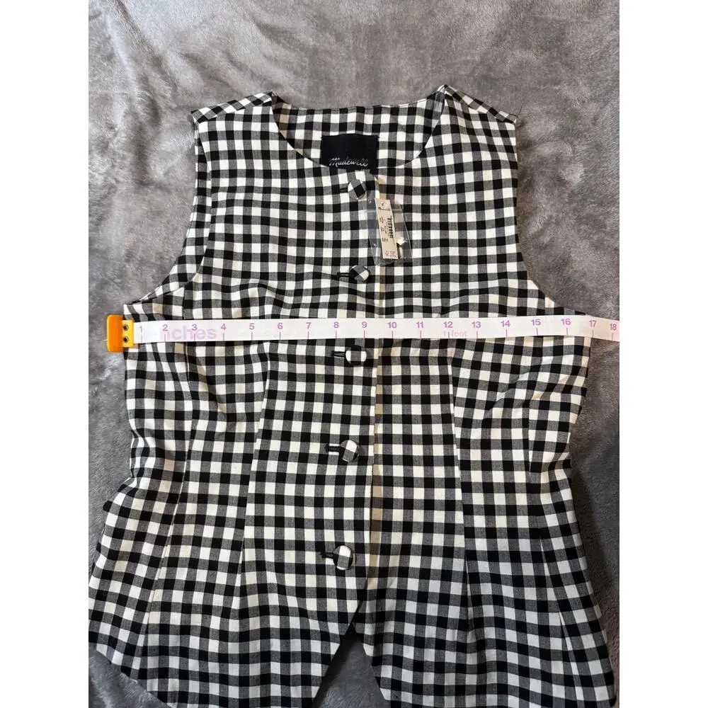 NWT Madewell Single-Breasted Crewneck Vest True Black White Checkered - Picture 8 of 12